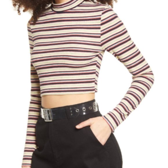 BP. Women's Stripe Mock Neck Crop Top - Picture 1 of 2